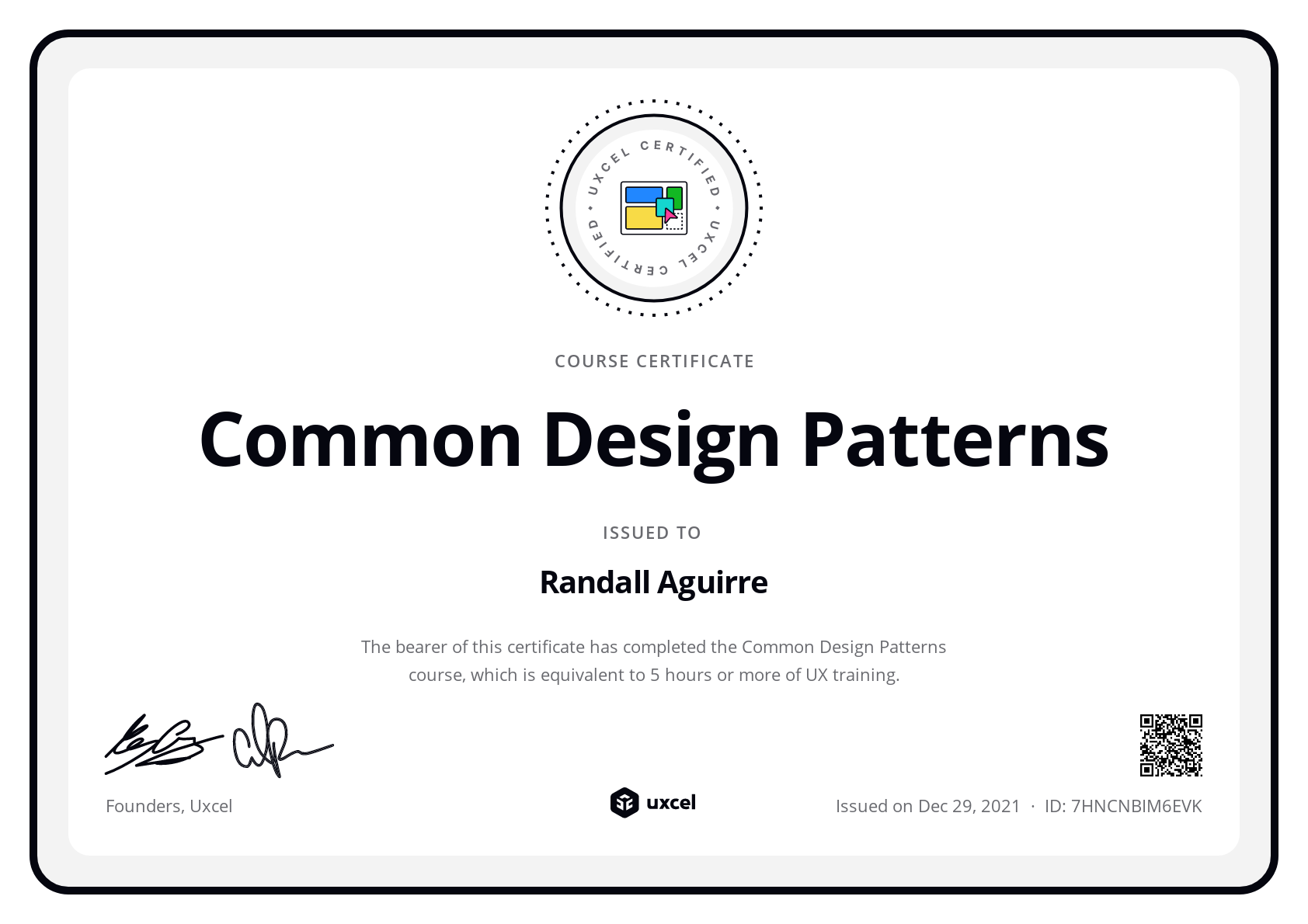 Randall Aguirre's certificate